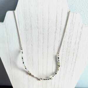 Simple multicolor bead and rhinestone necklace on gold tone chain
